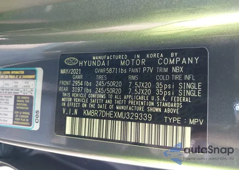 2021 Hyundai Palisade Calligraphy from USA, damaged, VIN KM8R7DHEXMU329339
